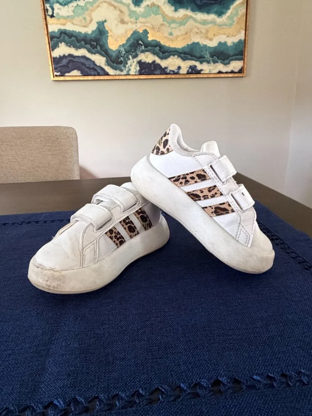 Adidas Toddler Sneakers | Size 7 | White Leopard Print Stripe Shoes